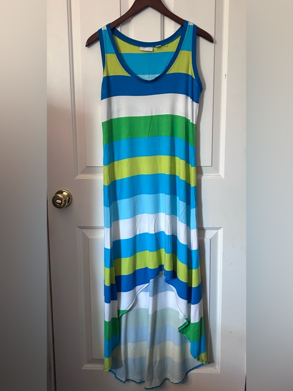 New York & Company A-Lined Striped Hi-Lo Maxi Dress Size Small